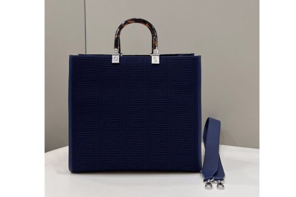 Replica Fendi 8BH386 Medium Sunshine Shopper bag in Blue FF fabric