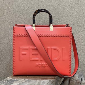 Replica Fendi 8BH386 Medium Sunshine shopper Bag in Red leather shopper with decorative stitching