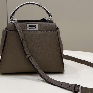 Replica Fendi 8BN244 Peekaboo Mini Bag in Grey Leather