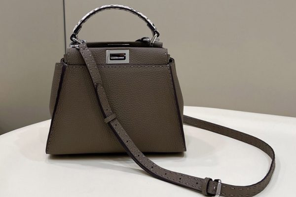 Replica Fendi 8BN244 Peekaboo Mini Bag in Grey Leather