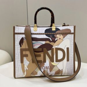 Replica Fendi 8BH386 Medium Sunshine Shopper bag in FF white glazed fabric