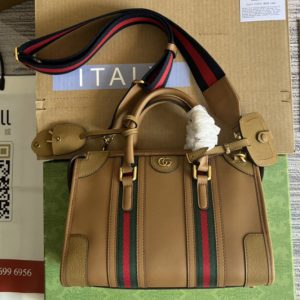 Replica Gucci 715772 Bauletto Small top handle bag in Brown Leather