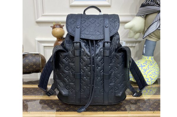 Replica Louis Vuitton M20899 LV Christopher PM Backpack in Black Taurillon Monogram embossed cowhide leather