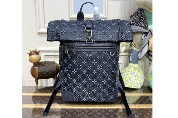 Replica Louis Vuitton M21359 LV Roll Top Backpack in Black Cowhide leather