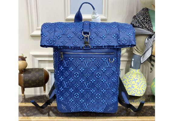 Replica Louis Vuitton M21359 LV Roll Top Backpack in Blue Cowhide leather