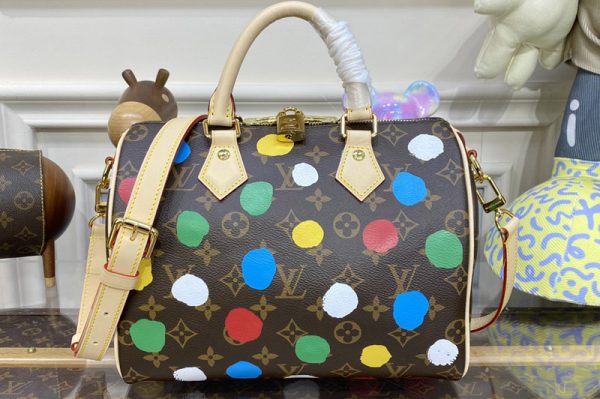 Replica Louis Vuitton M46433 LV LVxYK Speedy Bandouliere 25 Bag in Monogram coated canvas with 3D Painted Dots print