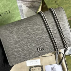 Replica Gucci ‎497985 GG Marmont mini chain bag in Grey leather