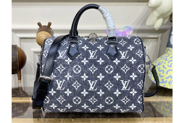 Replica Louis Vuitton M21464 LV Speedy Bandouliere 25 handbag in Gray Denim textile jacquard