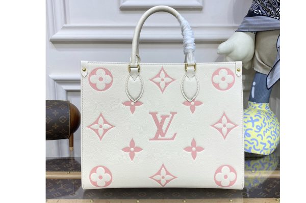 Replica Louis Vuitton M21575 LV Onthego MM tote bag in White Monogram Empreinte Leather