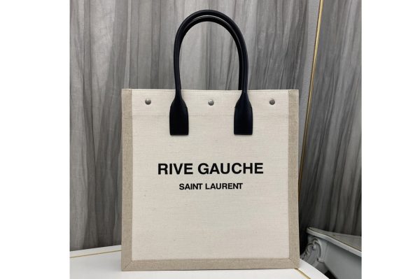 Replica Saint Laurent 631682 YSL RIVE GAUCHE N/S SHOPPING BAG IN White LINEN AND COTTON