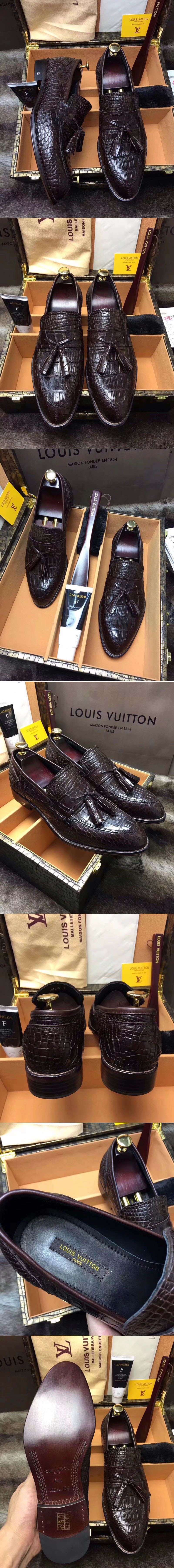 Replica Louis Vuitton Original Crocodile Leather Loafer and Shoes Brown