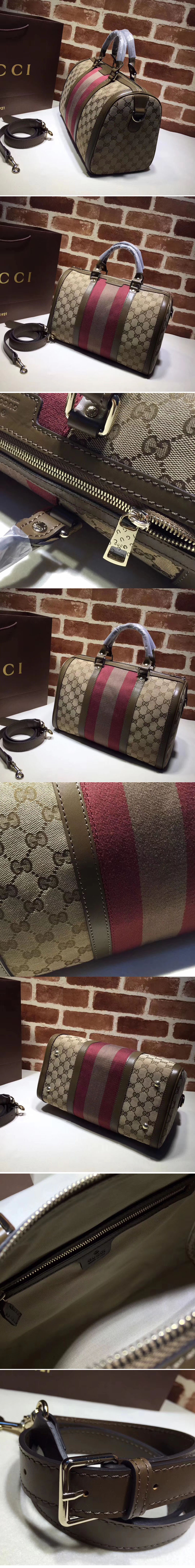 Replica Gucci 247205 Vintage Web Original GG Canvas Boston Bags Brown