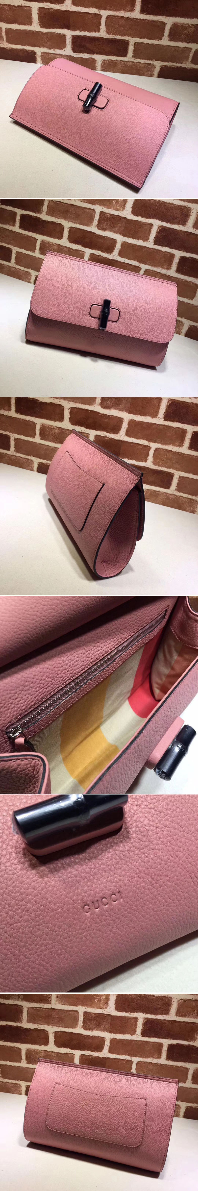 Replica Gucci 387220 Bamboo Daily Calfskin Leather Clutch Pink