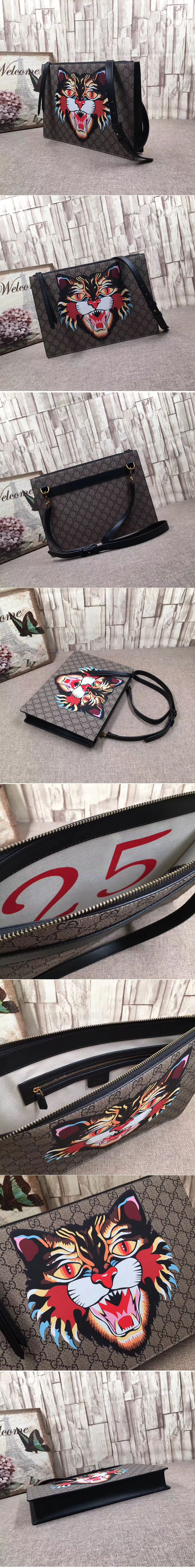 Replica Gucci 429016 Angry Cat Print Leather Messenger Bags