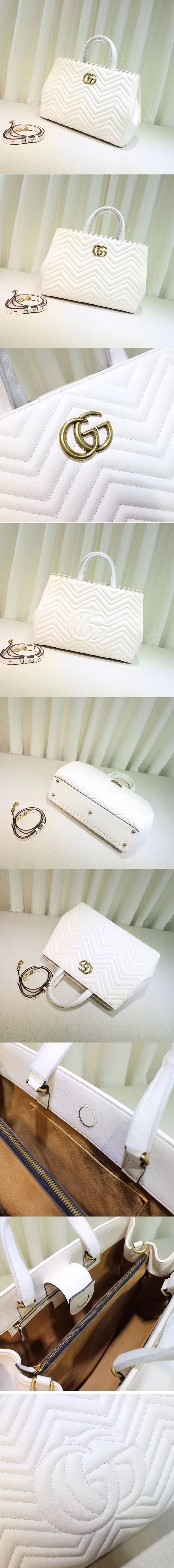 Replica Gucci 443505 GG Marmont medium matelassé top handle bags White