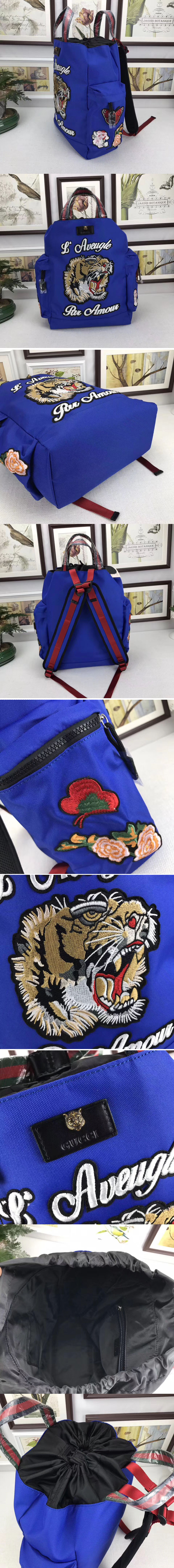 Replica Gucci 450979 Embroidered Drawstring Backpack Blue