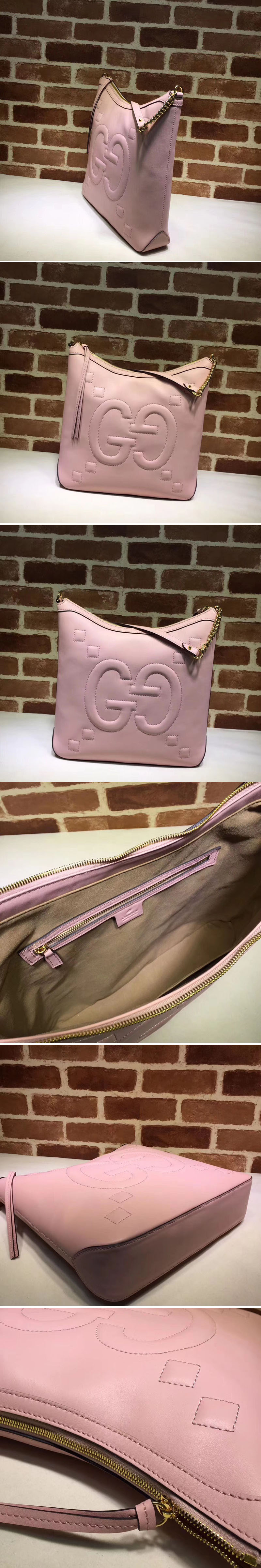 Replica Gucci 453562 Embossed GG Leather Hobo Bags Pink