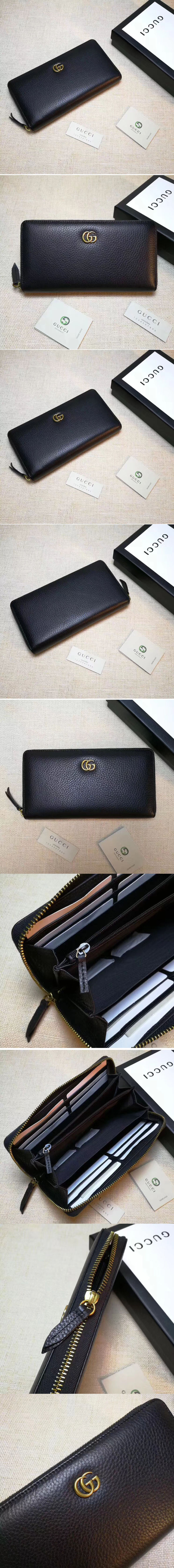 Replica Gucci 456117 GG Marmont leather zip around wallet Black