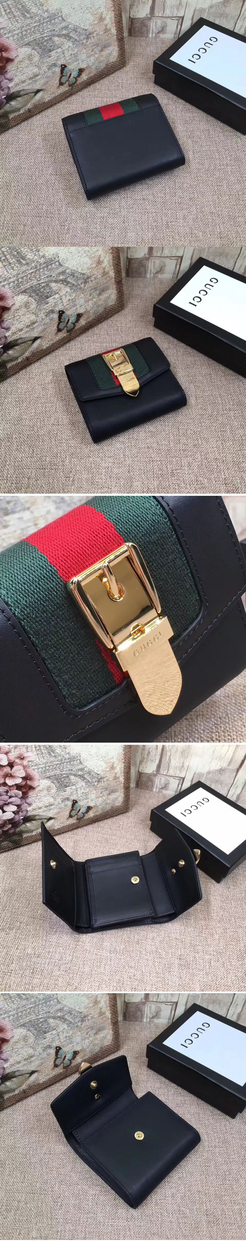 Replica Gucci 476081 Sylvie Leather Wallet Black