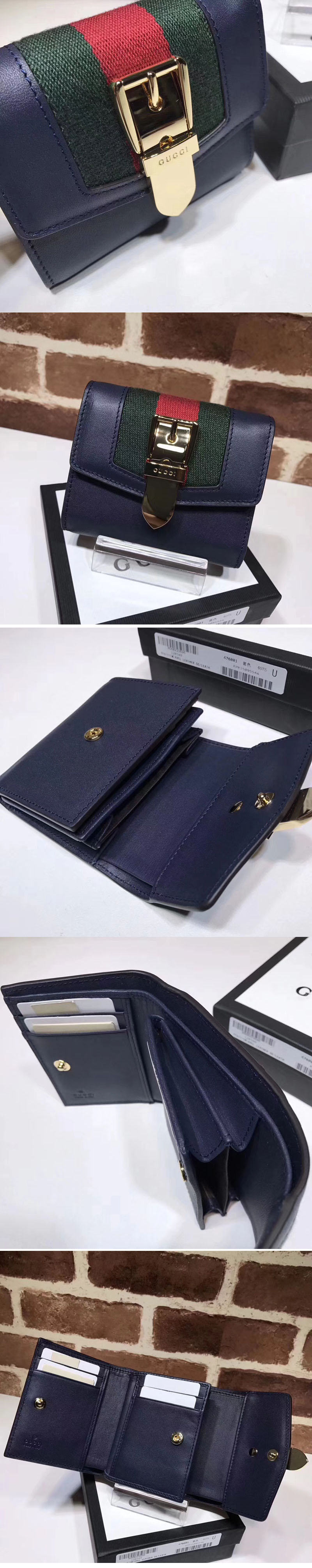 Replica Gucci 476081 Sylvie leather wallet Blue