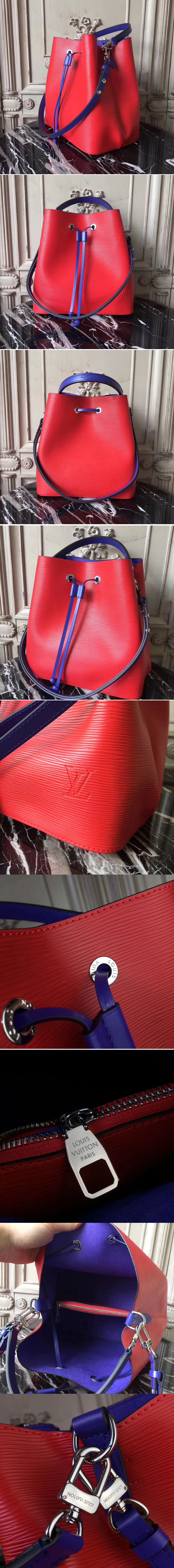 Replica Louis Vuitton Epi Leather Lockme Bucket Bags Red/Blue M54366