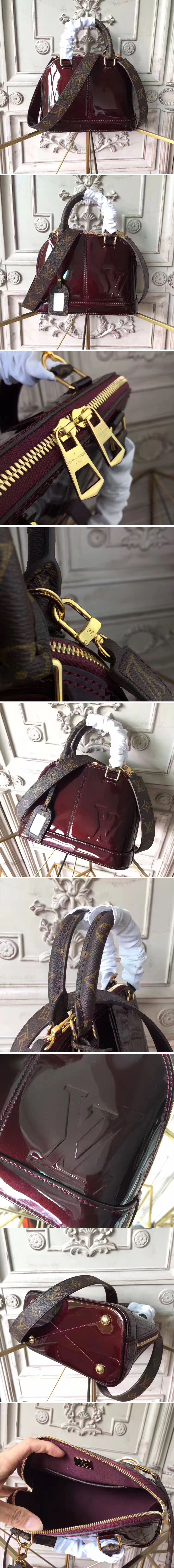 Replica Louis Vuitton M54785  Monogram Vernis  Alma BB Bags Burgundy