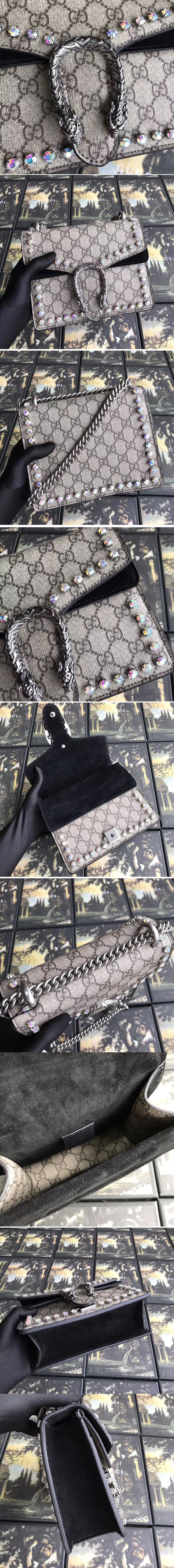 Replica Gucci 421970 Dionysus GG Supreme With Crystals Mini Bag Black