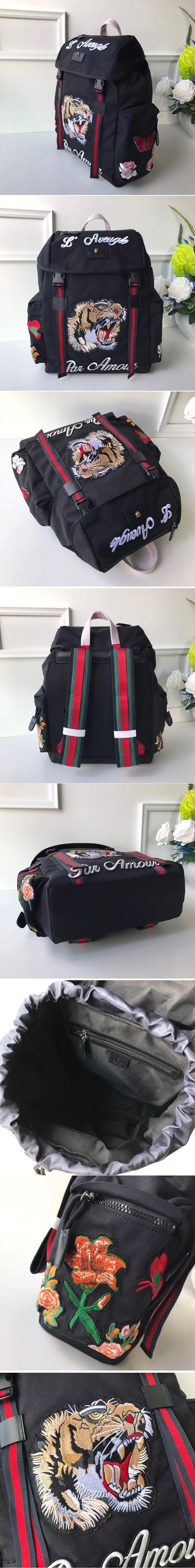 Replica Gucci 429037 Black Techno Canvas Techpack With Embroidery Backpack