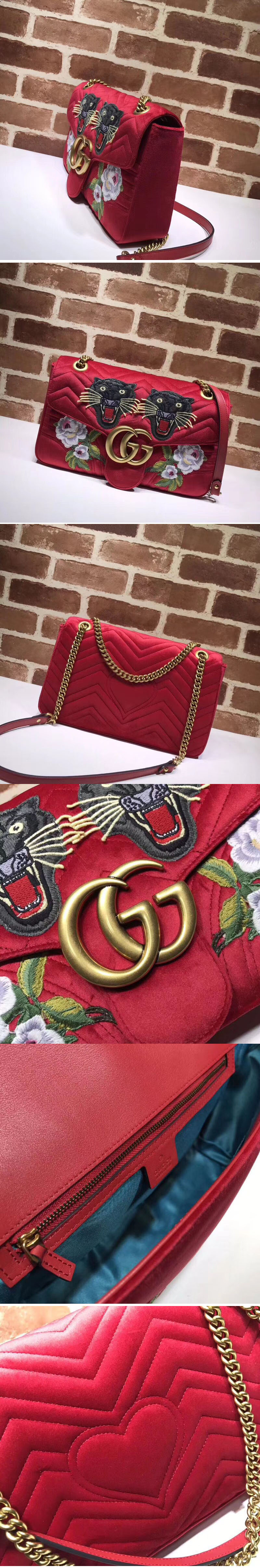 Replica Gucci 443496 GG Marmont Embroidered Velvet Bags Red