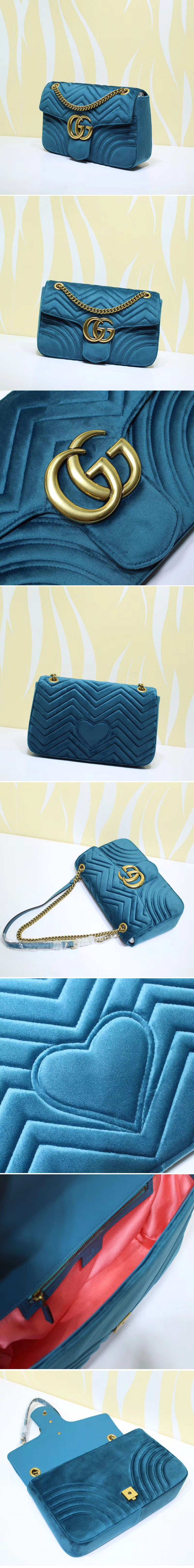 Replica Gucci 443496 GG Marmont Velvet Shoulder Bags Blue