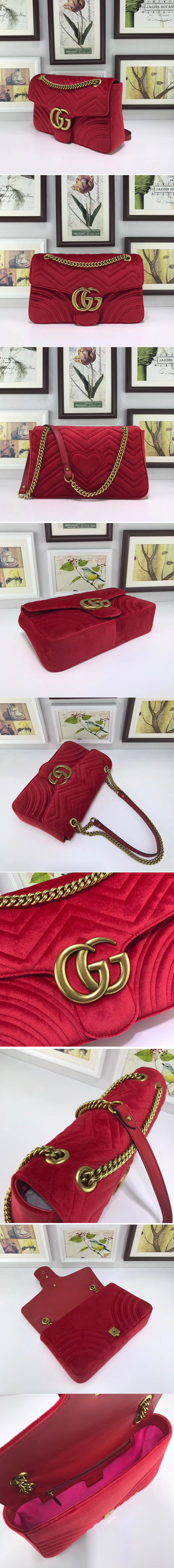 Replica Gucci 443496 GG Marmont Velvet Shoulder Bags Red