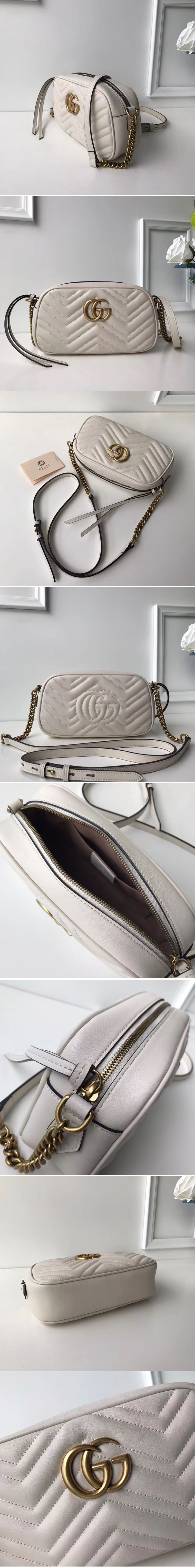 Replica Gucci 447632 GG Marmont Matelasse Shoulder Bags White