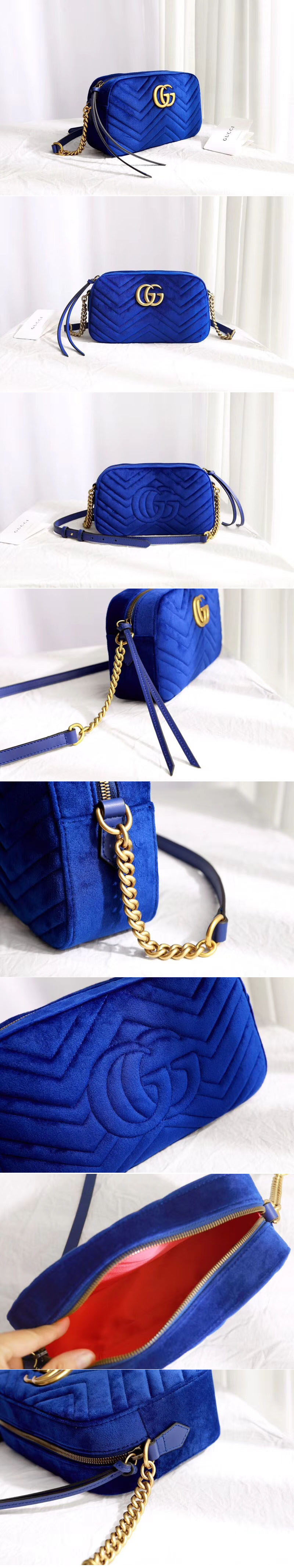 Replica Gucci 447632 GG Marmont velvet small shoulder bag Blue