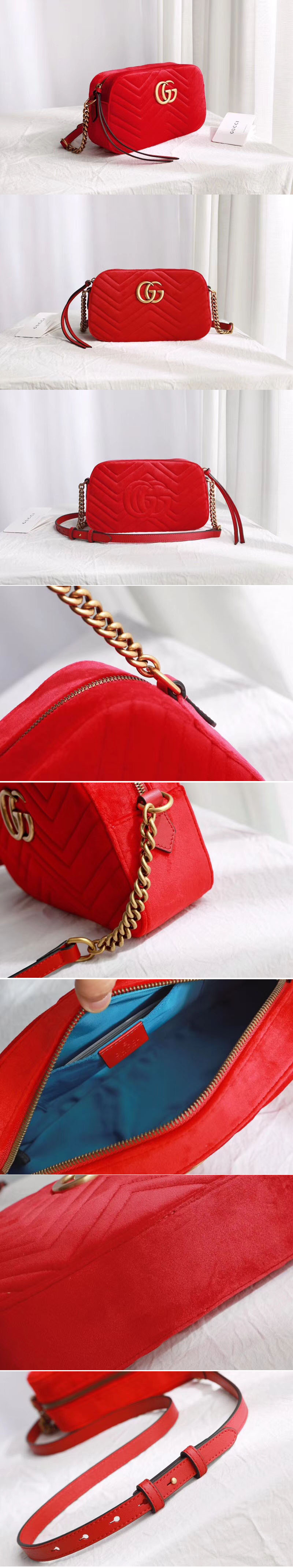 Replica Gucci 447632 GG Marmont velvet small shoulder bag Red