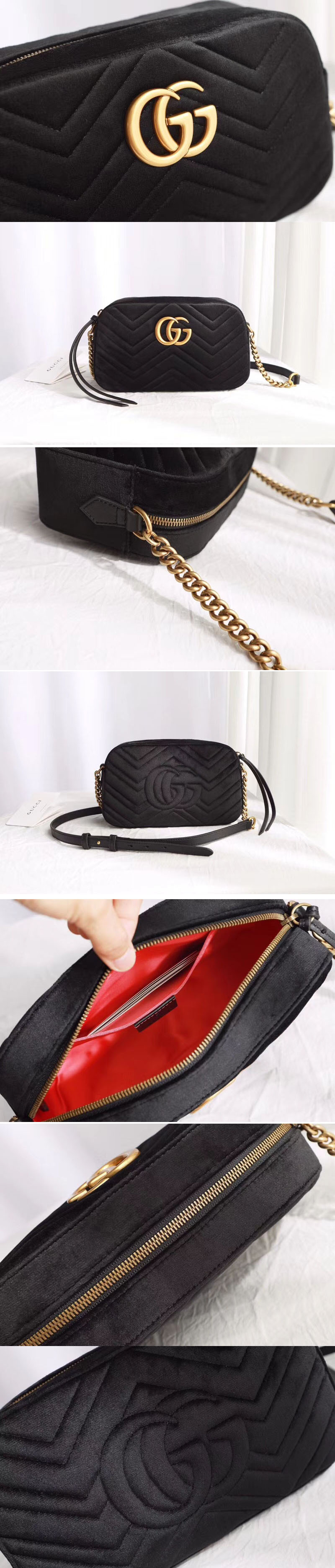 Replica Gucci 447632 GG Marmont velvet small shoulder bag Black