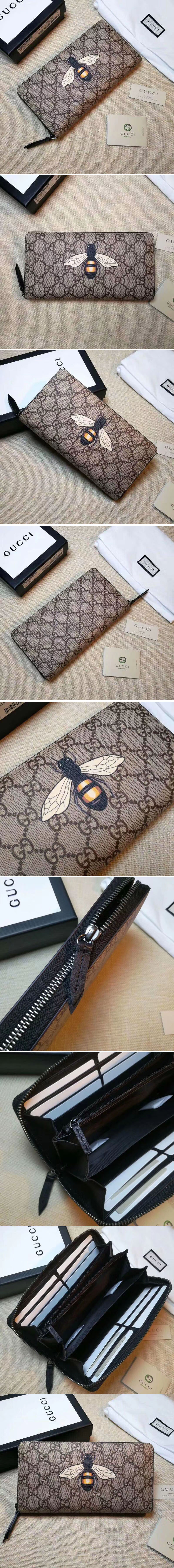 Replica Gucci 451273 Bee print GG Supreme zip around wallet