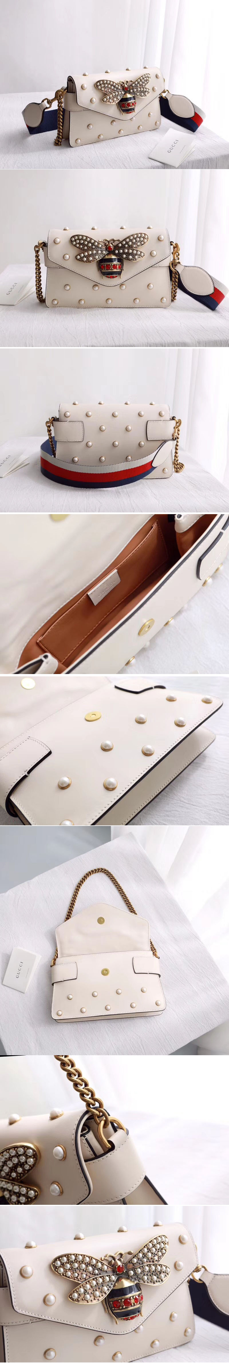 Replica Gucci 453778 Broadway Leather Clutch White