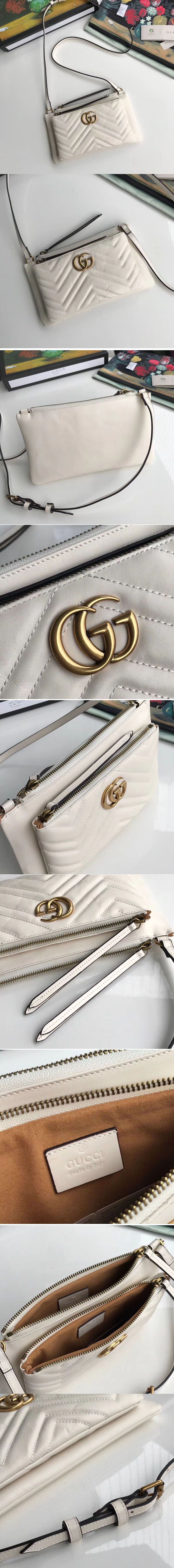 Replica Gucci GG Marmont shoulder bag with pouch 453878 White