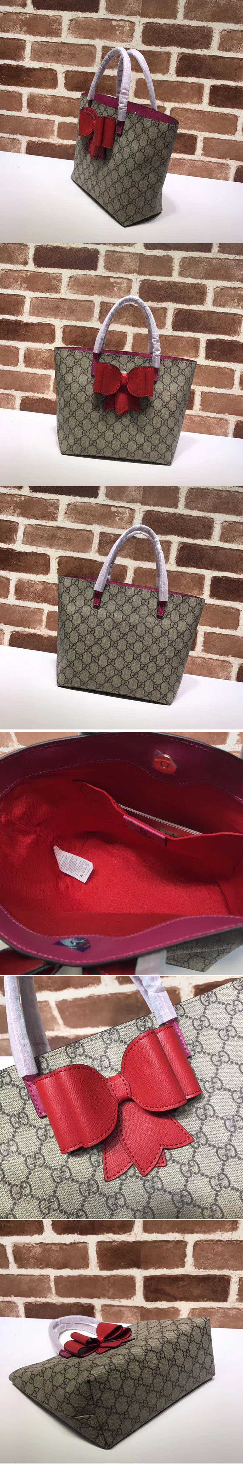 Replica Gucci Children'S GG Supreme Canvas Bow Tote Bag 457232 Red