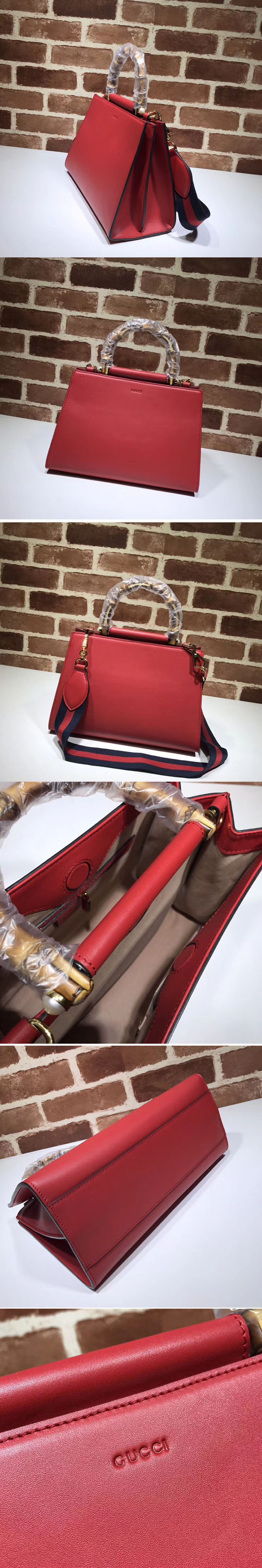 Replica Gucci Nymphaea Leather Top Handle Bag 459076 Red