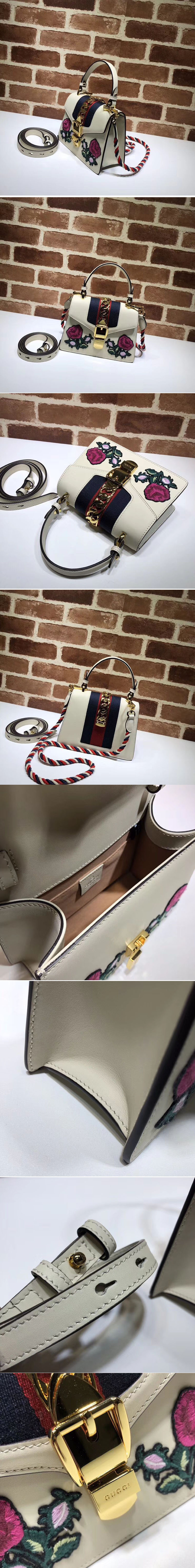 Replica Gucci Sylvie Embroider Leather mini Bag 470270 White