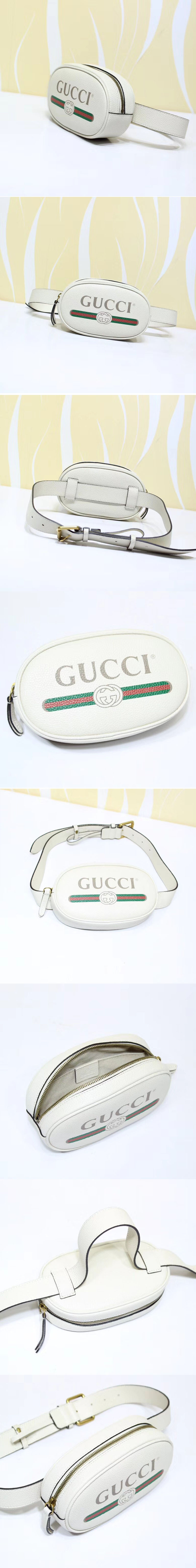 Replica Gucci 476434 GG Calfskin Leather With Print belt bags White