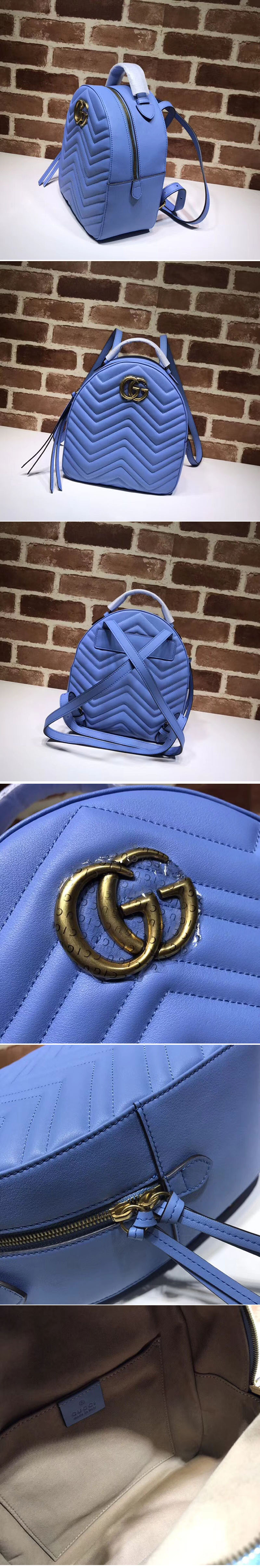 Replica Gucci 476671 GG Marmont Quilted Leather Backpack Blue