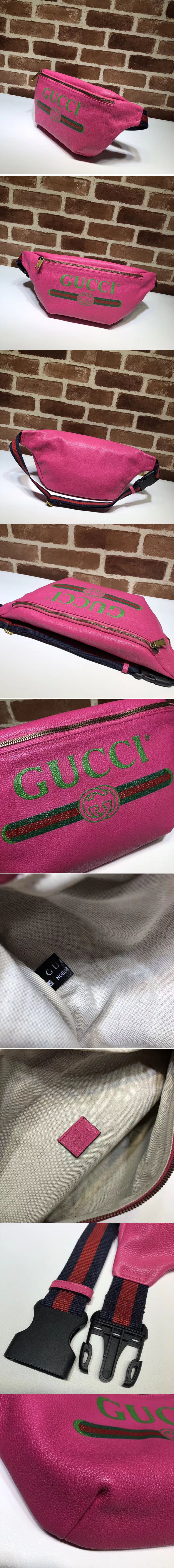 Replica Gucci 493869 Print Leather Vintage Logo Belt Bag Fuchsia