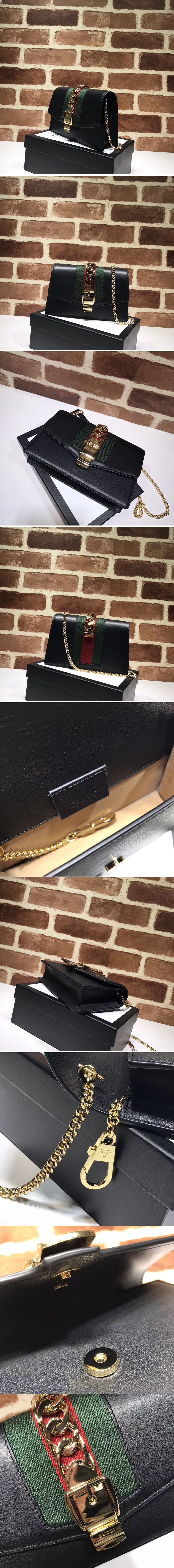 Replica Gucci Sylvie Web Leather Mini Chain Bag 494646 Black