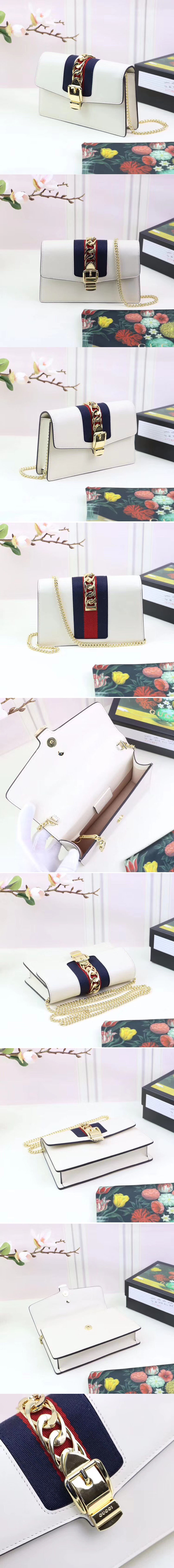 Replica Gucci Sylvie Web Leather Mini Chain Bag 494646 White