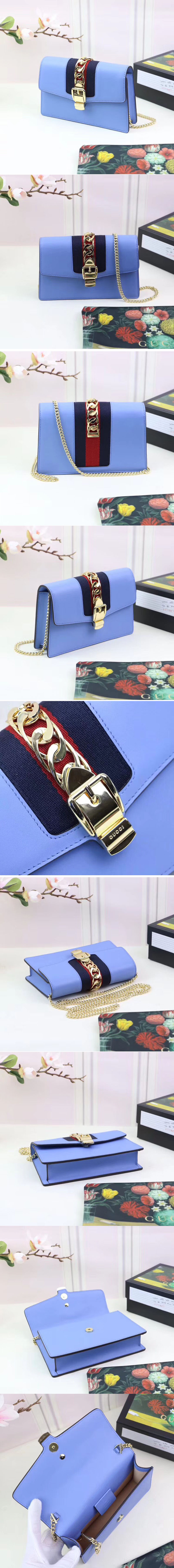 Replica Gucci Sylvie Web Leather Mini Chain Bag 494646 Blue