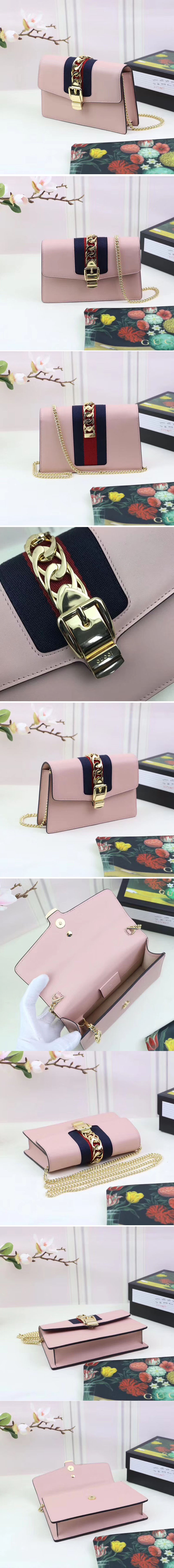 Replica Gucci Sylvie Web Leather Mini Chain Bag 494646 Pink