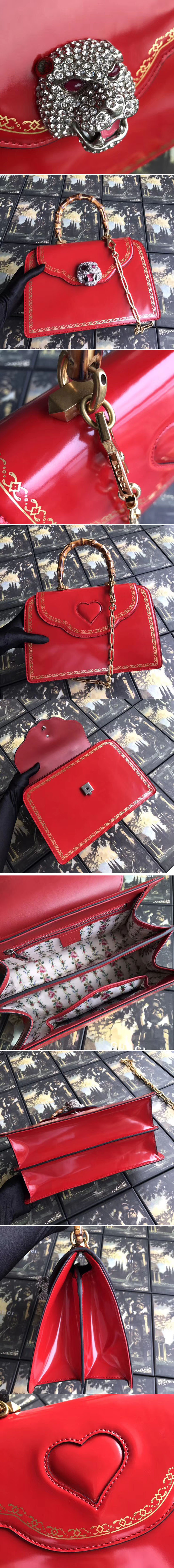 Replica Gucci Frame Print Leather Top Handle Bag Red 495881