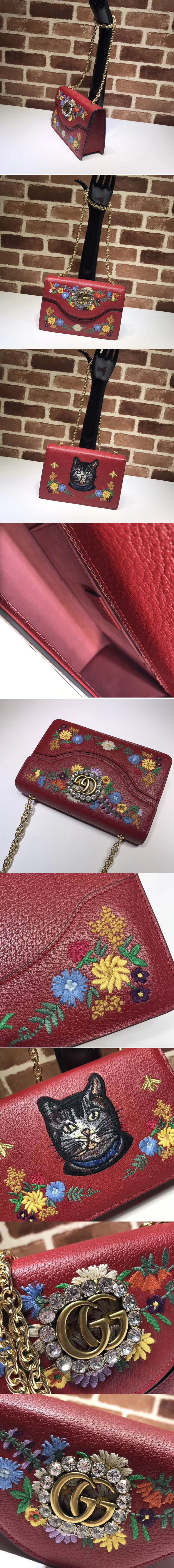 Replica Gucci GG Marmont Embroidered small shoulder bag 499617 Red